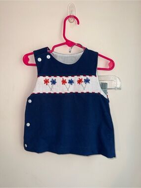 Navy Smocked Floral Girls Blouse